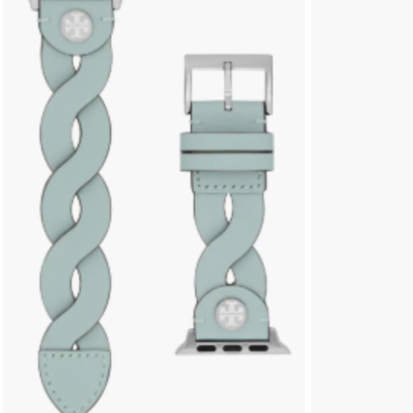 New! Tory Burch Apple Watch Band 38-45mm -Braided Leather Band-Light Blue - Picture 5 of 7